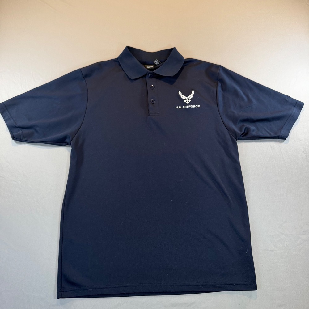 Reebok US Air Force Mens Navy Blue Performance Mesh Polo Shirt Size Medium